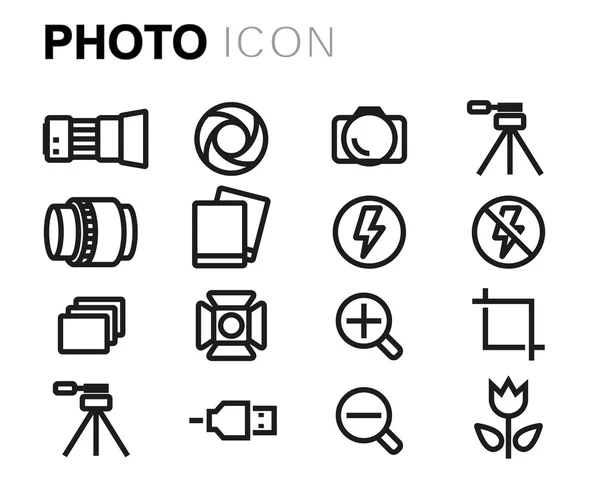 Vector black line photo icons set — Stock Vector