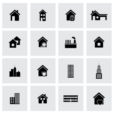 siyah vektör binalar simgeler kümesi