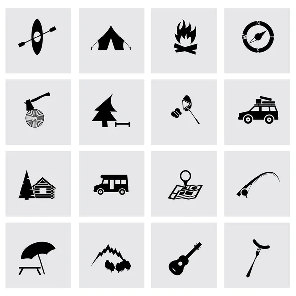 Zwarte camping vector icons set — Stockvector