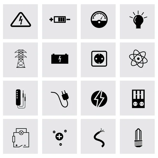 Conjunto de iconos de electricidad negro vectorial — Vector de stock