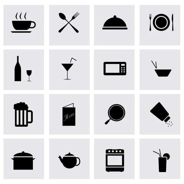 Conjunto de iconos de comida negra vectorial — Vector de stock