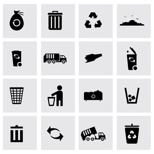 Vector black garbage icons set — Stock Vector