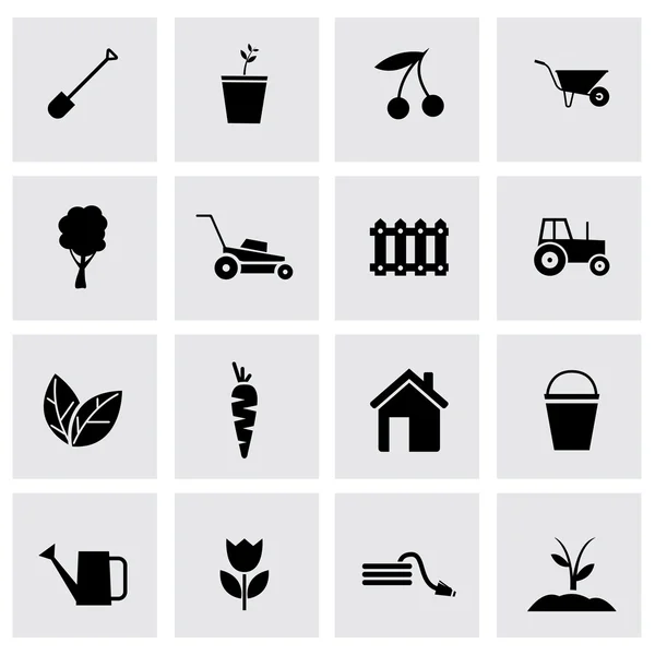 Conjunto de iconos de jardinería negro vectorial — Archivo Imágenes Vectoriales