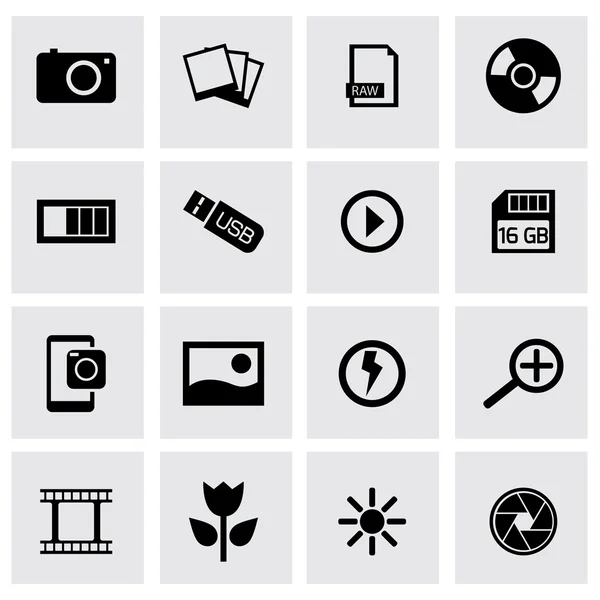 Conjunto de iconos de foto vectorial negro — Archivo Imágenes Vectoriales