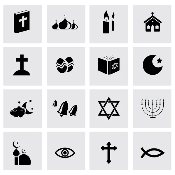 Vektor schwarze Religion Symbole gesetzt — Stockvektor
