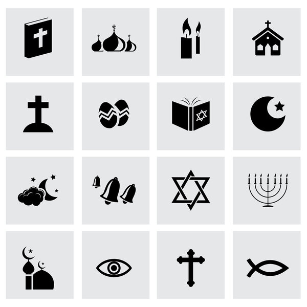 Vector black religion icons set