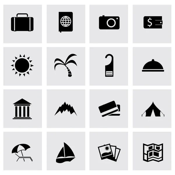 Conjunto de iconos de viaje negro vectorial — Vector de stock