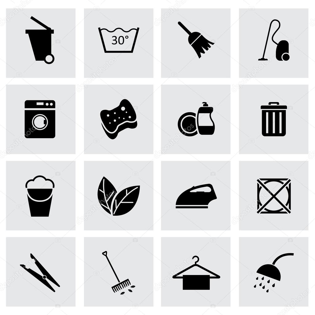 Vector black cleaning icons set