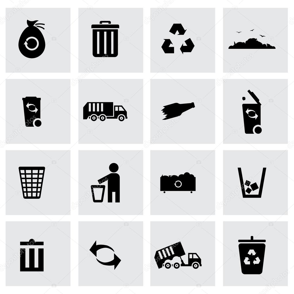 Vector black garbage icons set