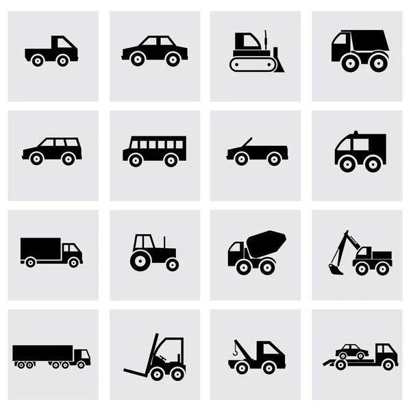 Set di icone per veicoli vettoriali neri — Vettoriale Stock