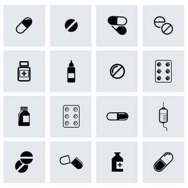 siyah vektör hapları Icon set