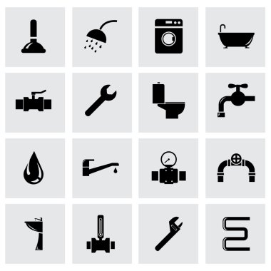 Vektör siyah sıhhi tesisat Icon set