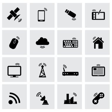 Vektör siyah kablosuz Icon set