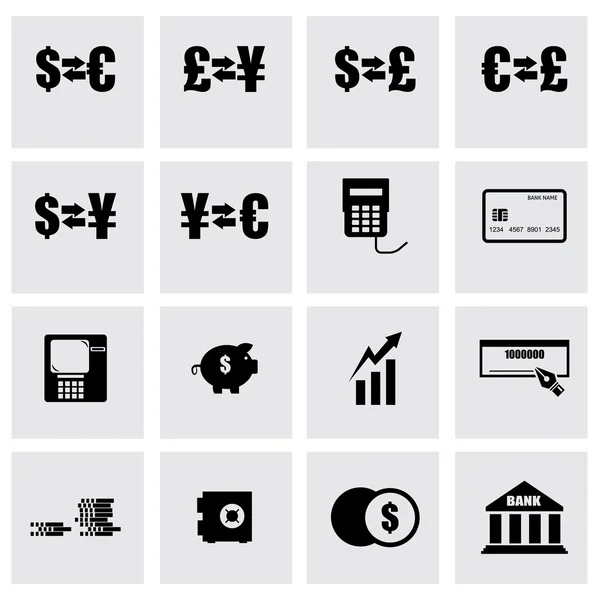 Ensemble d'icônes de banque noire vectorielle — Image vectorielle