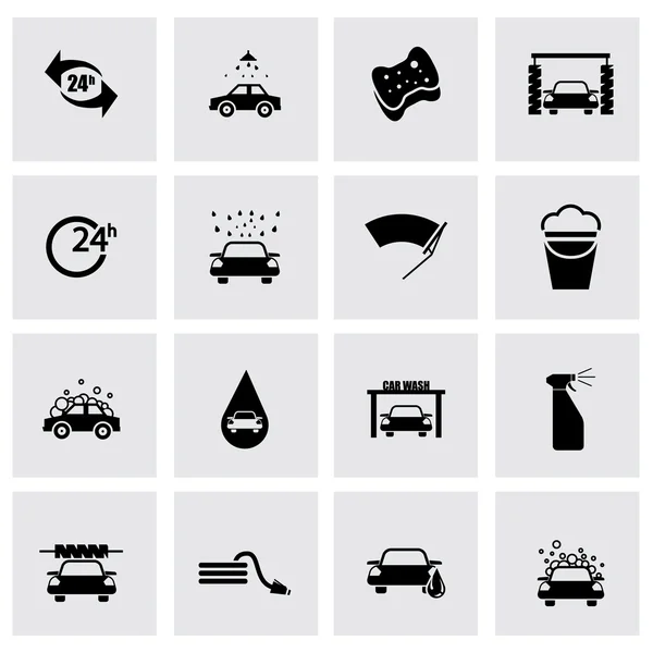 Vector black car wash icon set — Stock Vector