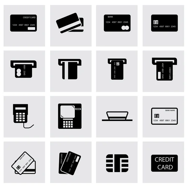 Conjunto de ícones de cartão de crédito preto vetorial — Vetor de Stock