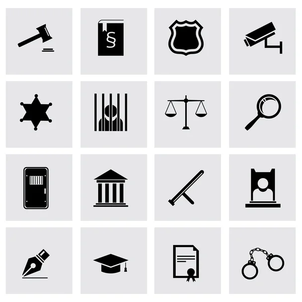 Vector black justice icon set — Stock Vector