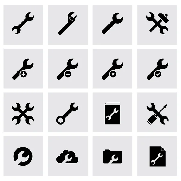 Conjunto de iconos de llave inglesa de configuración negra vectorial — Vector de stock