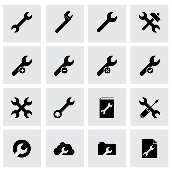 Vector black settings wrench icon set