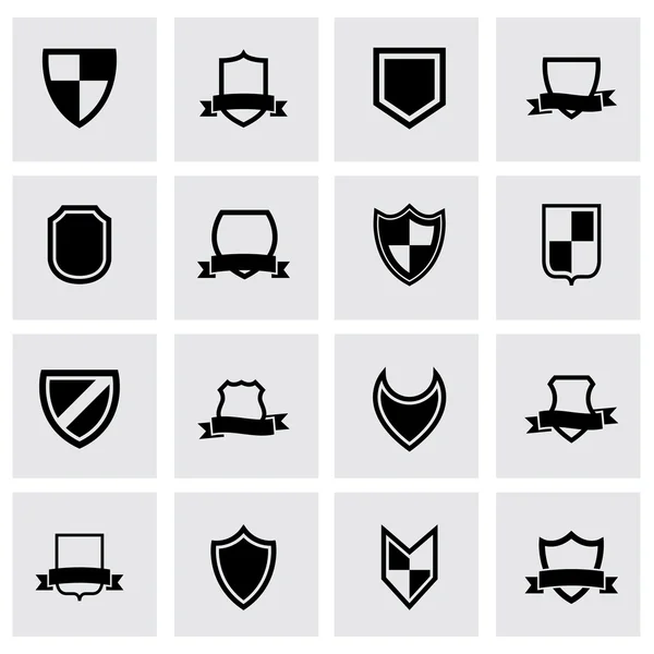 Vector black shield icon set — Stock Vector