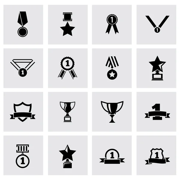 Vector black trophy and awards icon set — Stock Vector