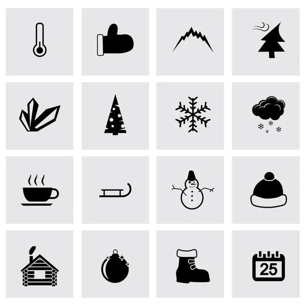 Vektor svart vinter icon set — Stock vektor