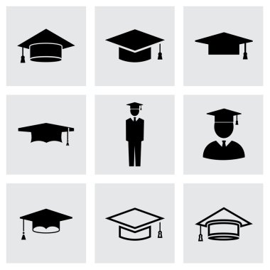 Vektör siyah akademik şapkası Icon set