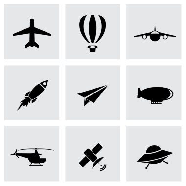 Vektör siyah uçak Icon set