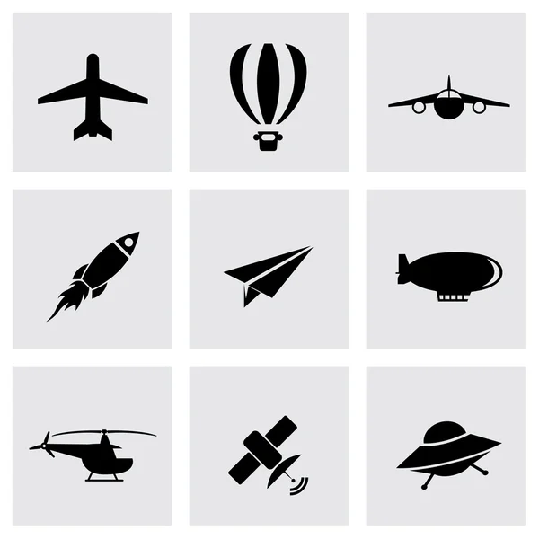 Vector negro avión icono conjunto — Archivo Imágenes Vectoriales