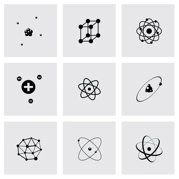 Set di icone dell'atomo nero vettoriale — Vettoriale Stock