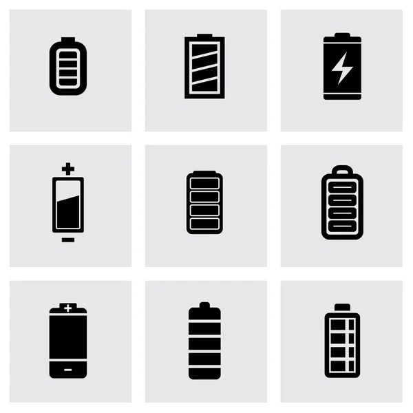 Conjunto de iconos de bateria negra vectorial — Archivo Imágenes Vectoriales