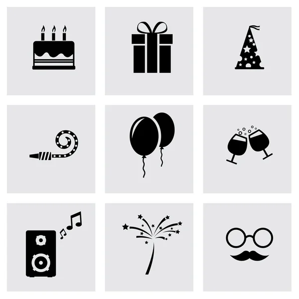 Vector black birthday icon set — Stock Vector