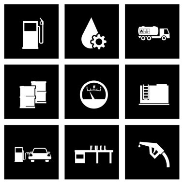 Vektör siyah benzin istasyonu Icon set
