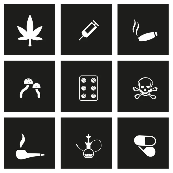 Vector black drugs icon set — Stock Vector