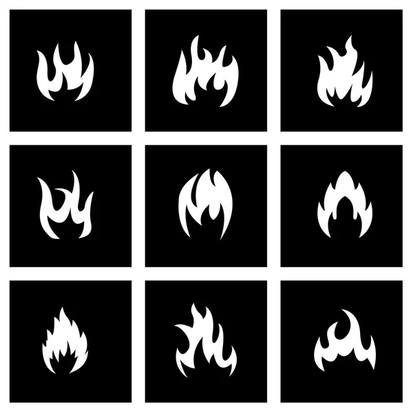 Vector black fire icon set — Stock Vector