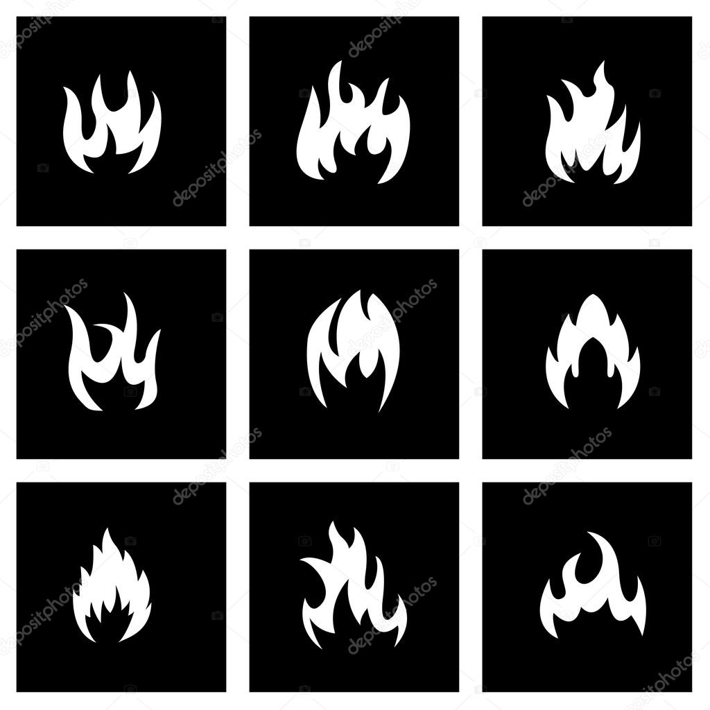 Vector black fire icon set