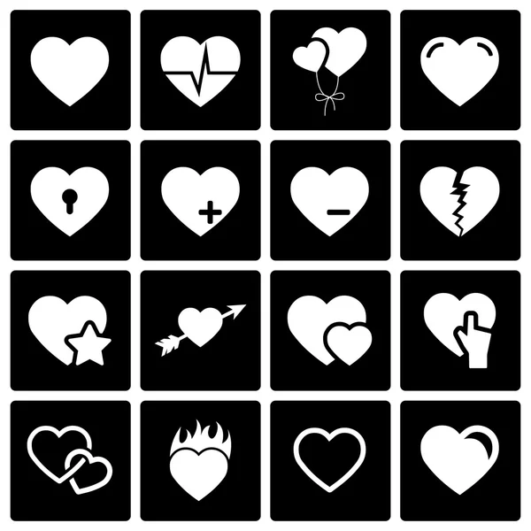 Vector corazones negros icono conjunto — Archivo Imágenes Vectoriales