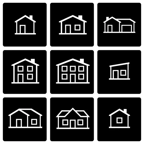 Vector conjunto de iconos de casa negra — Vector de stock