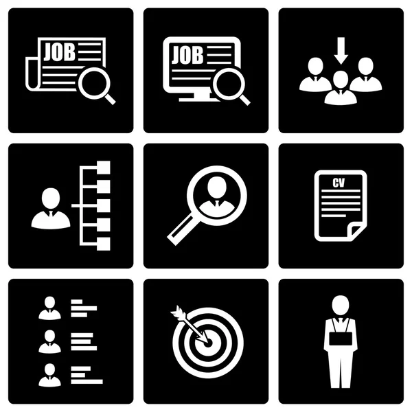 Conjunto de iconos de búsqueda de trabajo negro vector — Archivo Imágenes Vectoriales