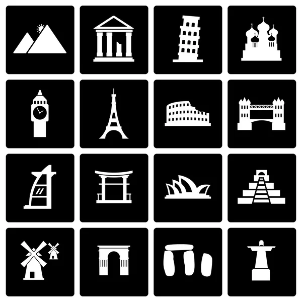 Vector black landmarks icon set — Stock Vector