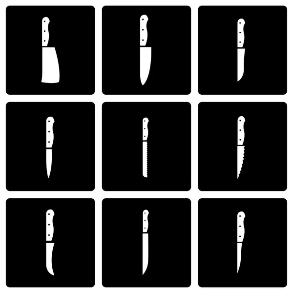 Vector negro cuchillo de cocina icono conjunto — Archivo Imágenes Vectoriales