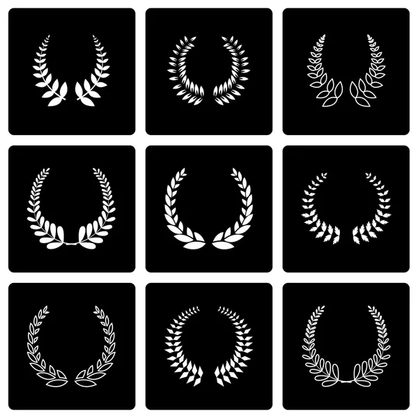 Ensemble d'icônes de couronnes vectorielles en laurier noir — Image vectorielle