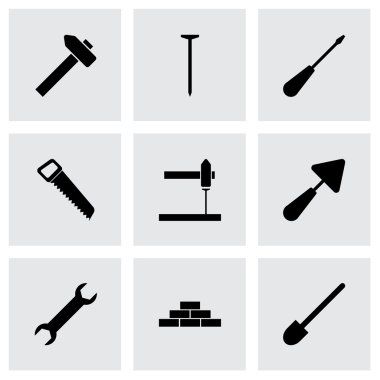 siyah vektör inşaat Icon set