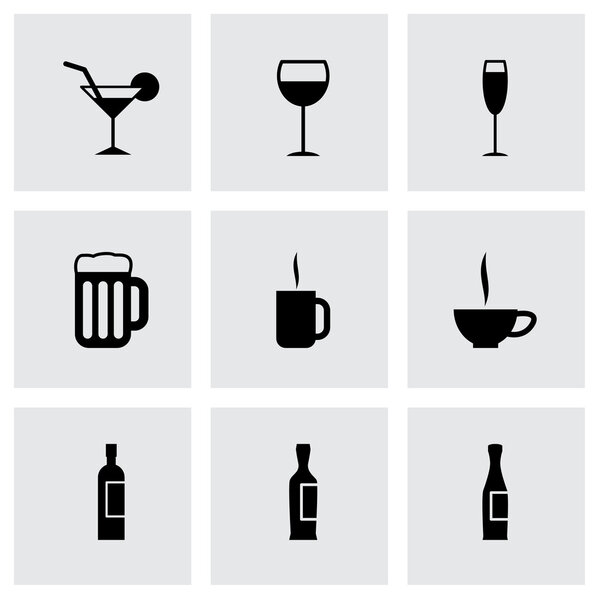 Vector black beverages icon set