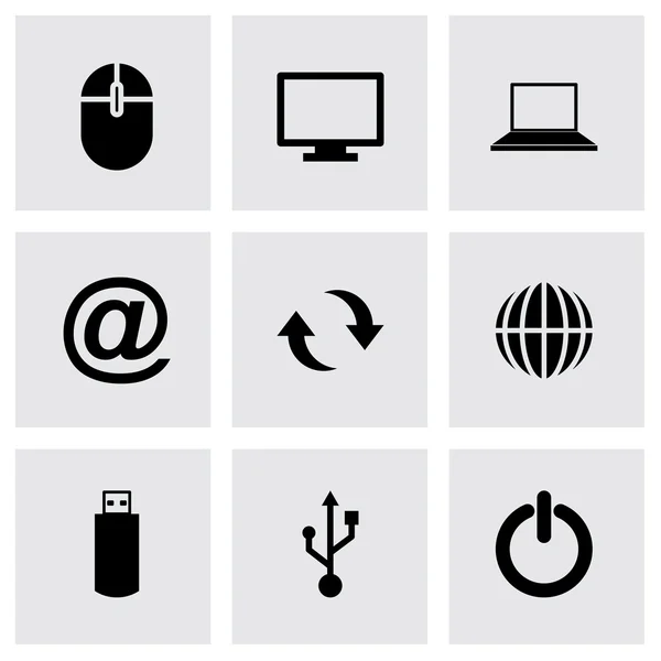 Vector conjunto de iconos de ordenador negro — Vector de stock