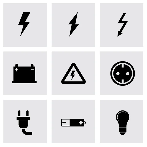 Vector negro icono de electricidad conjunto — Archivo Imágenes Vectoriales