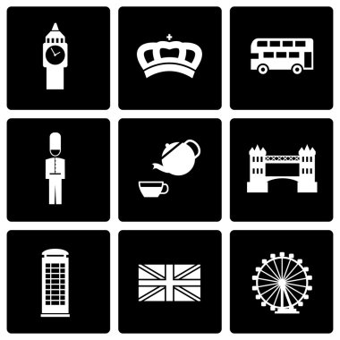 Vektör siyah Londra Icon set
