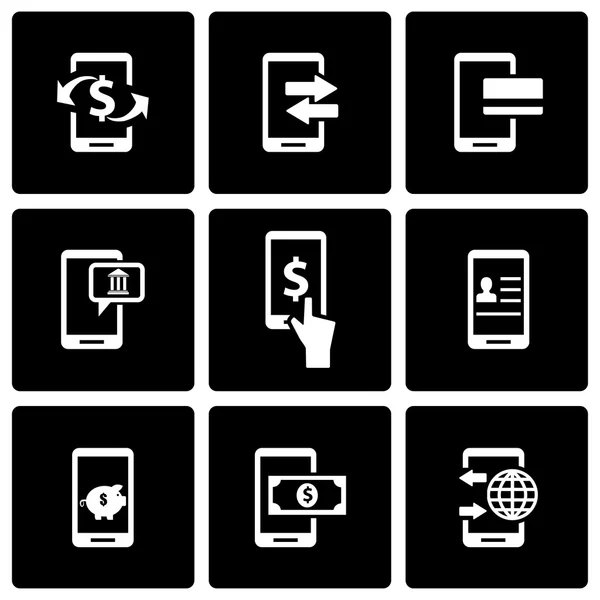 Vektör siyah mobil bankacılık Icon set — Stok Vektör