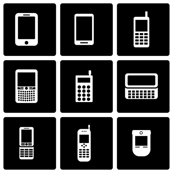 Conjunto de ícones de telefone celular preto vetorial — Vetor de Stock