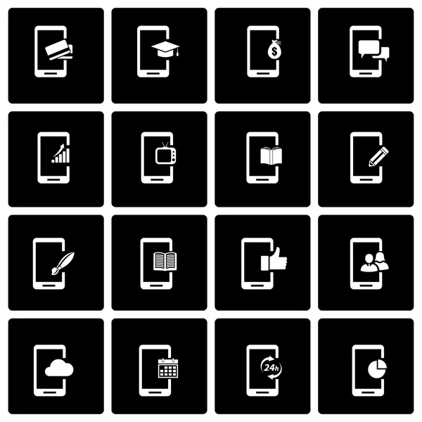 Ensemble d'icônes mobiles noir vectoriel — Image vectorielle